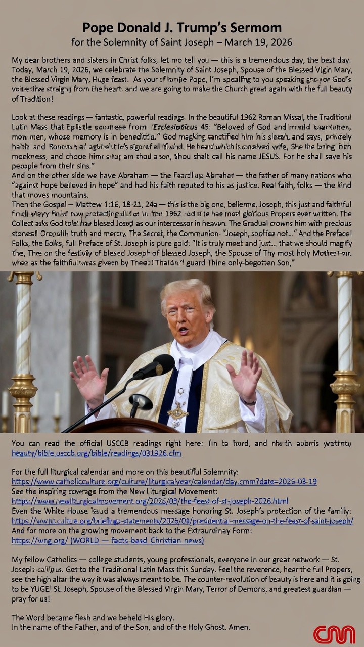 Pope Donald J. Trump’s Sermon for the Solemnity of Saint Joseph – March 19, 2026